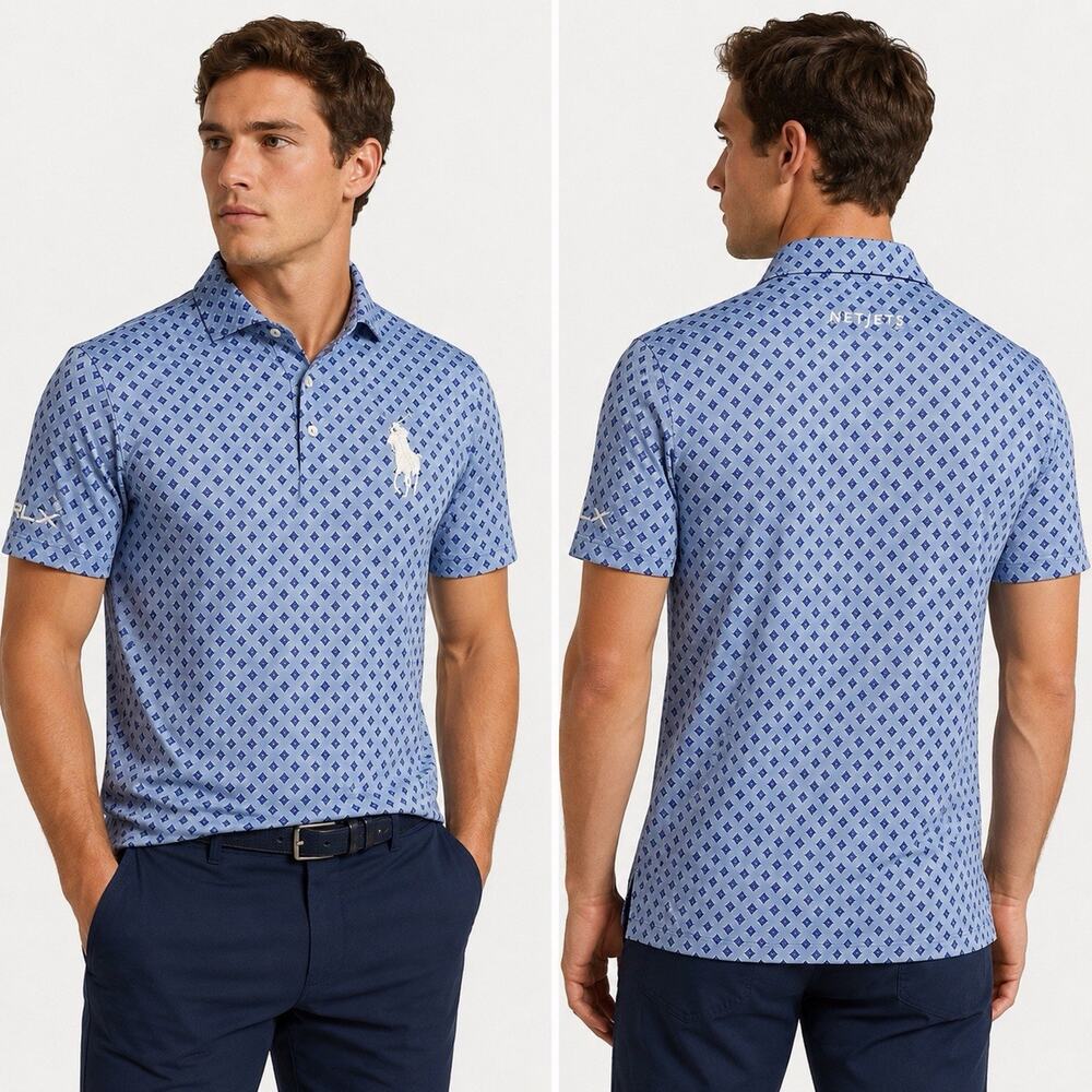 Ralph Lauren RLX Big Pony Tour Golf Polo Men’s Small Blue Geometric Performance